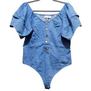 Denim Blue Womens Off-Shoulder Button-Up Bodysuit By Denim Blvd - Size S